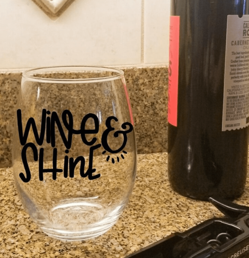 Purple LadyBug Decor Glasses Wine & Shine Stemless Wine Glass