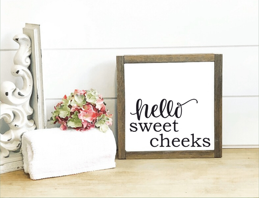 Purple LadyBug Decor Hello Sweet Cheeks Bathroom Sign
