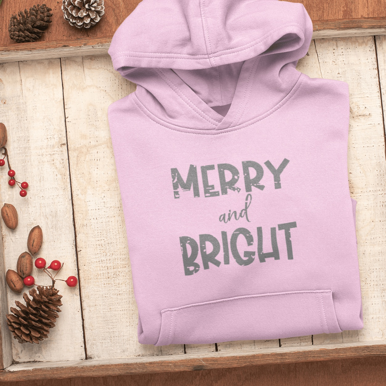 Purple LadyBug Decor Hoodie Merry & Bright Grunge Christmas Hoodie