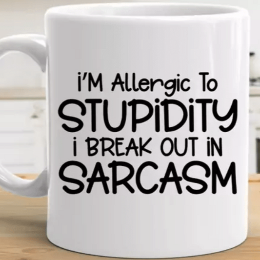Purple LadyBug Decor Mug Black 'I'm Allergic to Stupidity ' Ceramic Coffee Mug