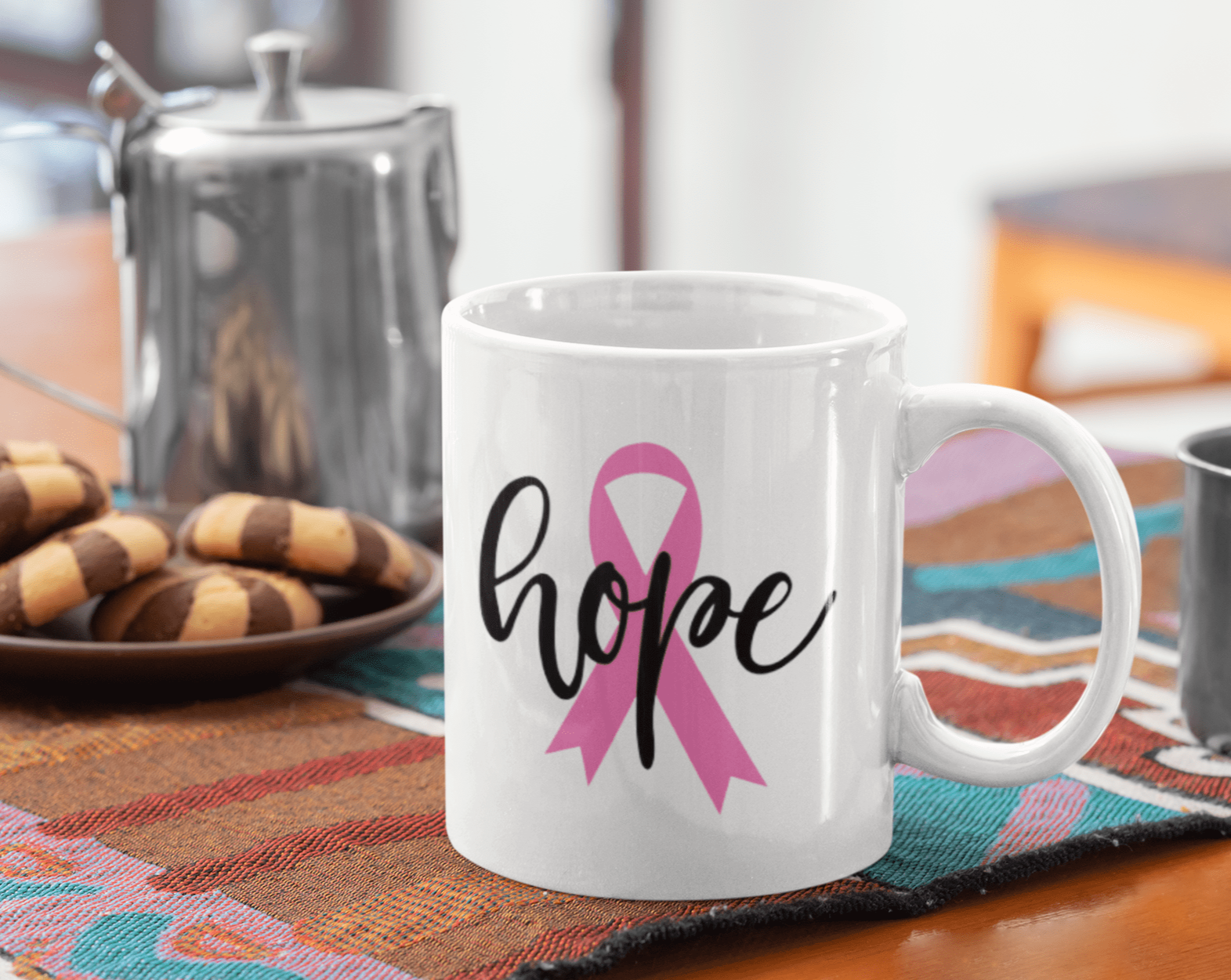 Purple LadyBug Decor Mug Hope and Pink Ribbon Cancer Awareness Mug