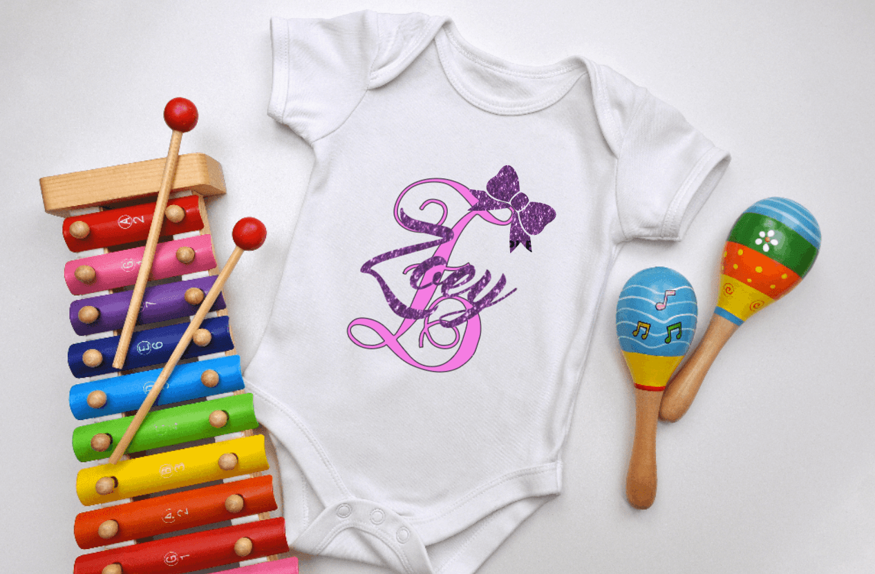 Purple LadyBug Decor Onesies Baby Girl Bodysuit with Name & Initial & Bow