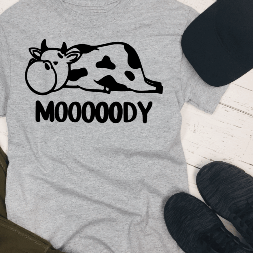 Purple LadyBug Decor shirts Unisex Moooody Cow T-Shirt