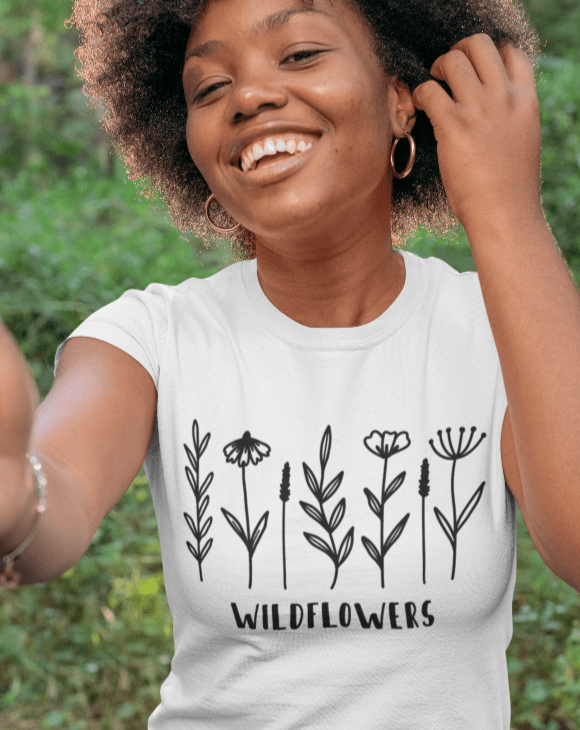 Purple LadyBug Decor shirts Wildflowers Women's Graphic  T-Shirt