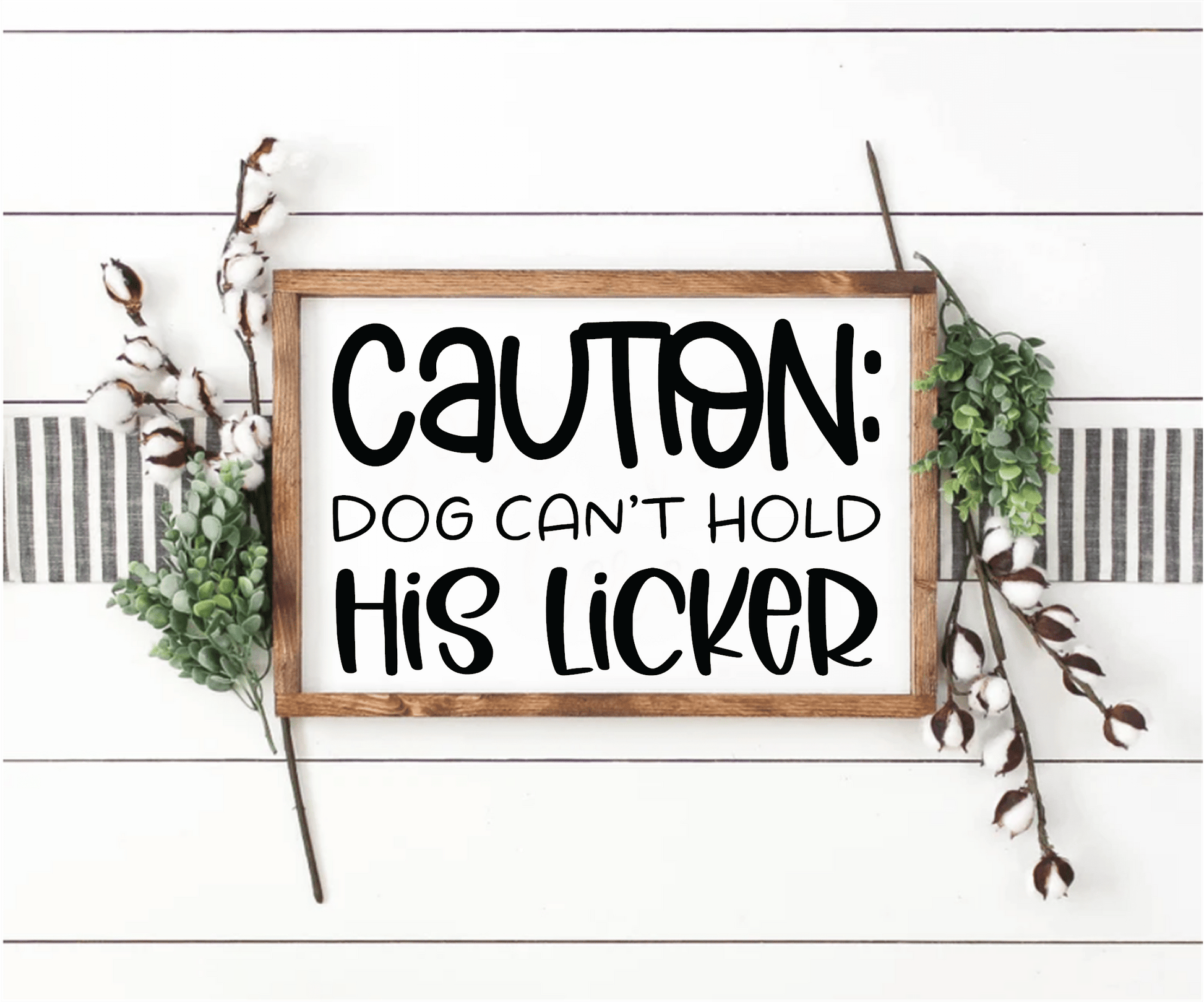 Purple LadyBug Decor Sign Caution Dog Can't Hold His Licker Framed Sign