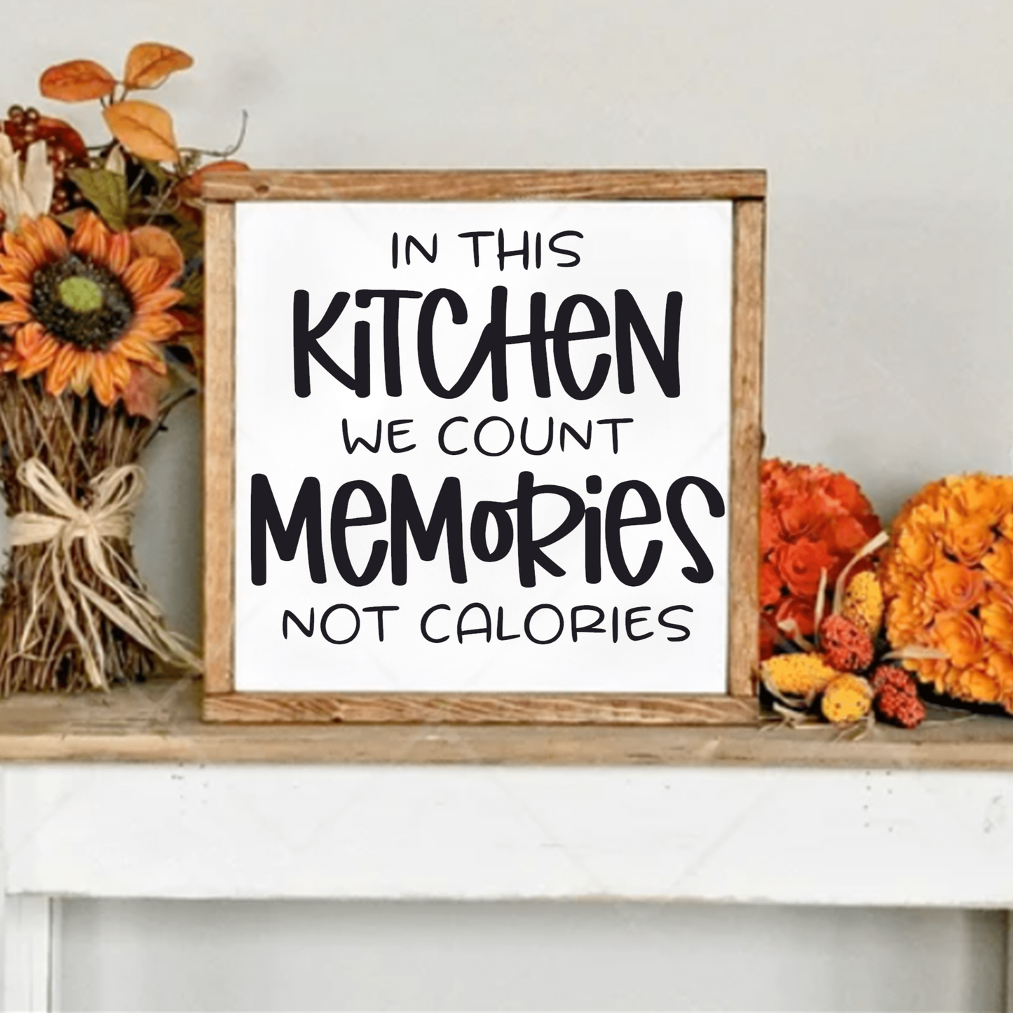 Purple LadyBug Decor Sign In this Kitchen we Count Memories not Calories Framed Wood Sign