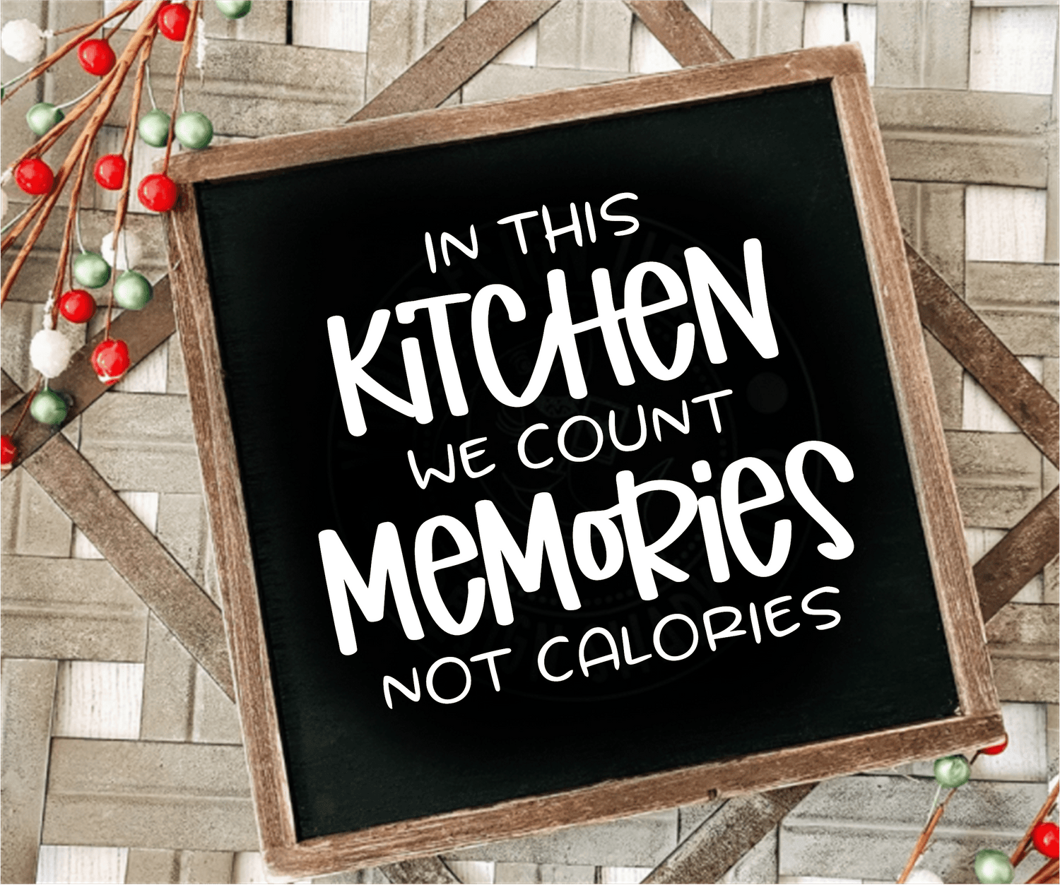 Purple LadyBug Decor Sign In this Kitchen we Count Memories not Calories Framed Wood Sign