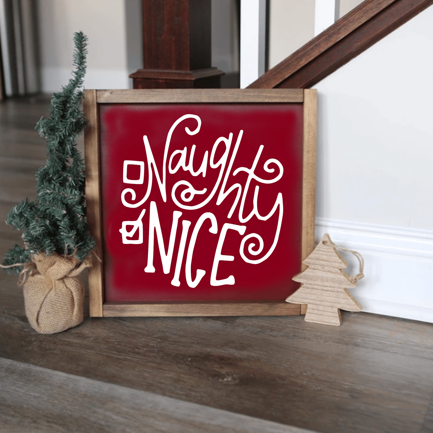 Purple LadyBug Decor Sign Naughty or Nice Holiday Wood Sign | Handmade Wood Sign