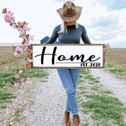 Rustic farmhouse wood sign with personalized est. date, perfect for home decor or housewarming gift.