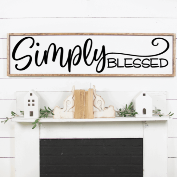Purple LadyBug Decor Sign Simply Blessed - Framed Rustic Wood Sign