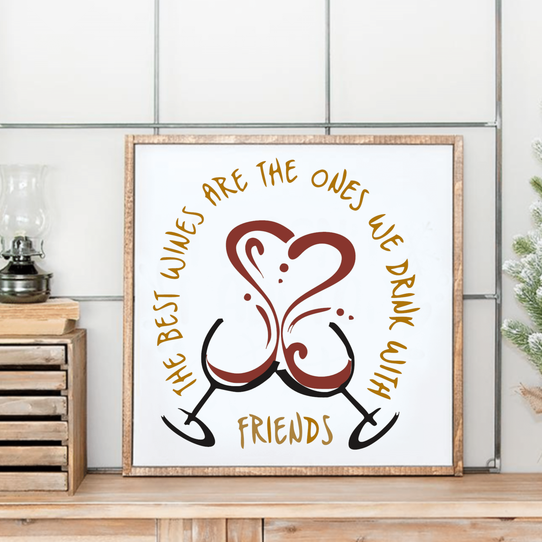 Purple LadyBug Decor Sign The Best Wines Are With Friends Framed Wood Sign