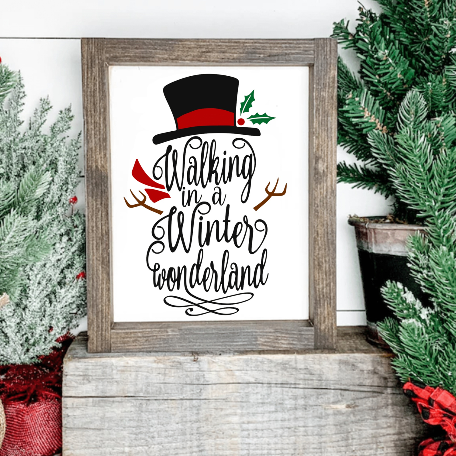 Purple LadyBug Decor Sign Walking in a Winter Wonderland Framed Sign