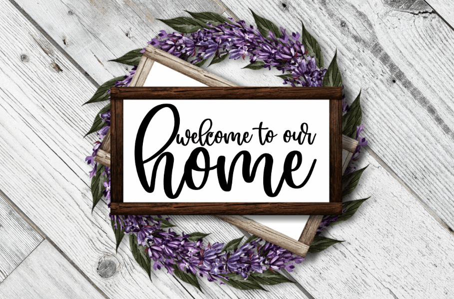 Purple LadyBug Decor Sign Welcome To Our Home - Farmhouse Wood Sign