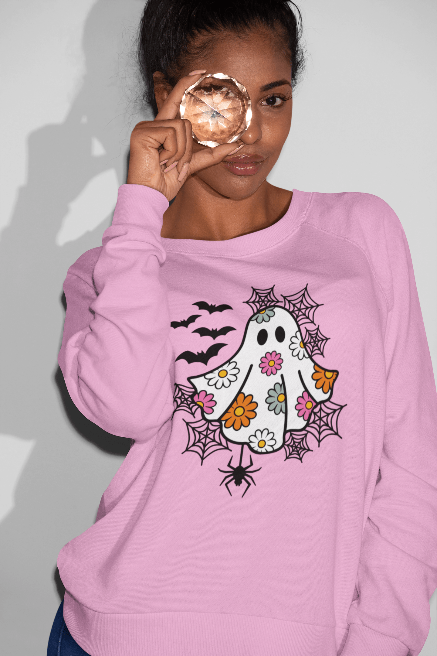 Purple LadyBug Decor Spooky Daisy Ghost Sweatshirt