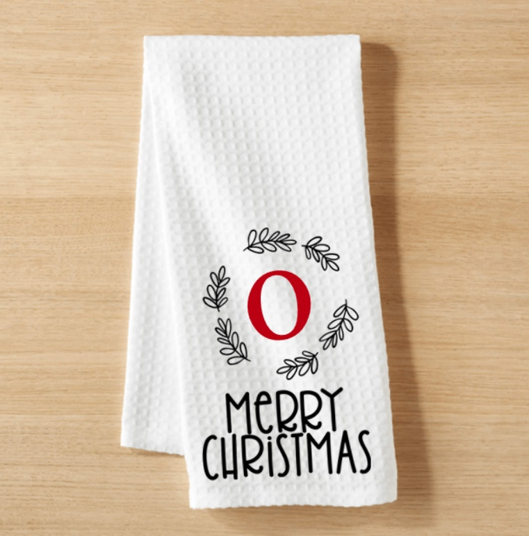 Purple LadyBug Decor Tea Towel Personalized Monogram Christmas Tea Towel
