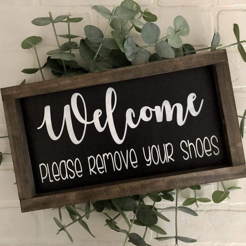 Purple LadyBug Decor Welcome Please Remove Your Shoes | Handmade Wood Sign