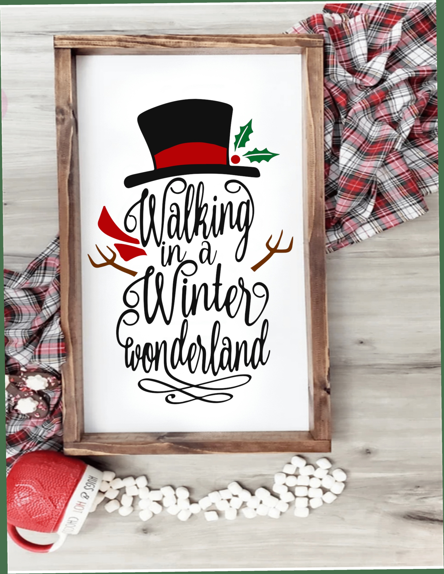 Purple LadyBug Decor Sign Walking in a Winter Wonderland Framed Sign